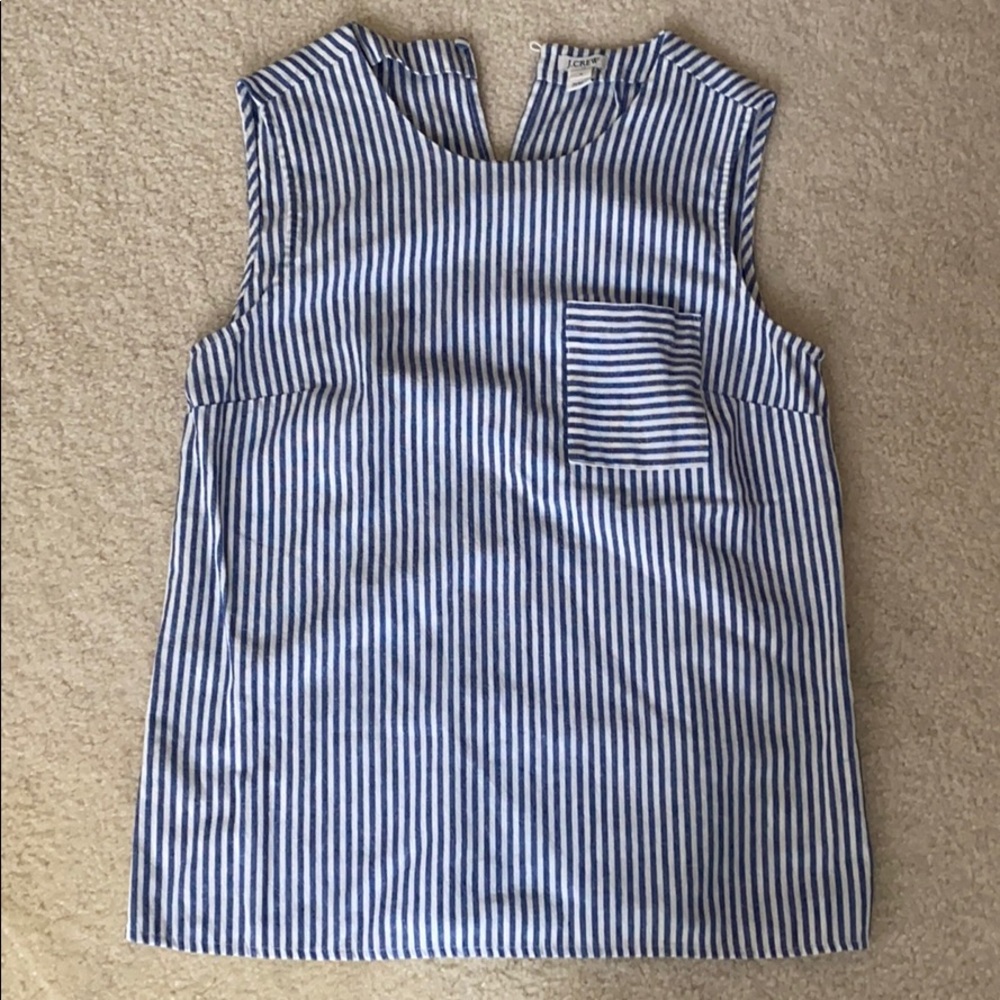 Blue and white striped linen tank with pocket